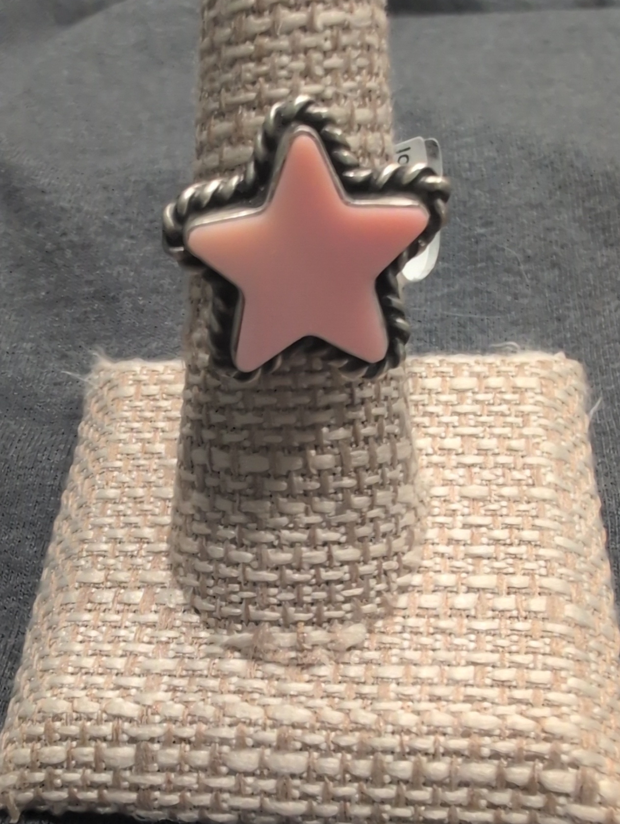 Pink Conch Star Sterling Star Ring With Twisted Rope Frame By Johnny Dixon